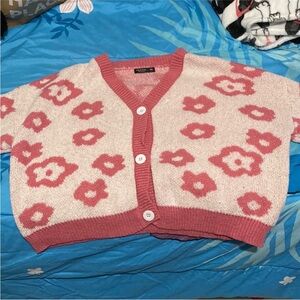 SHEIN Pink and Cream Floral Cardigan